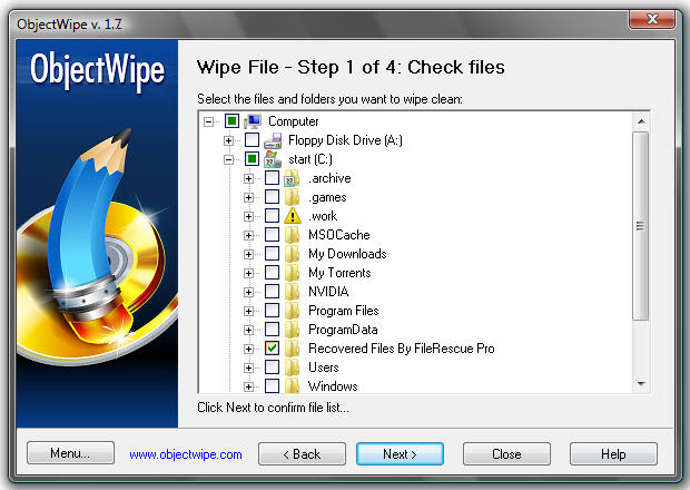 ObjectWipe 1.7 screenshot